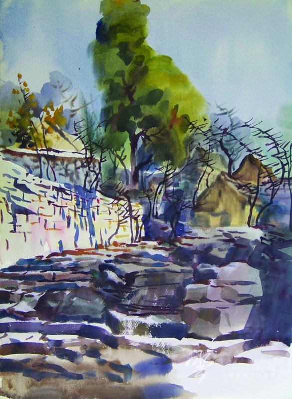 温宝耀 《山村速写》 40*56cm 2005年